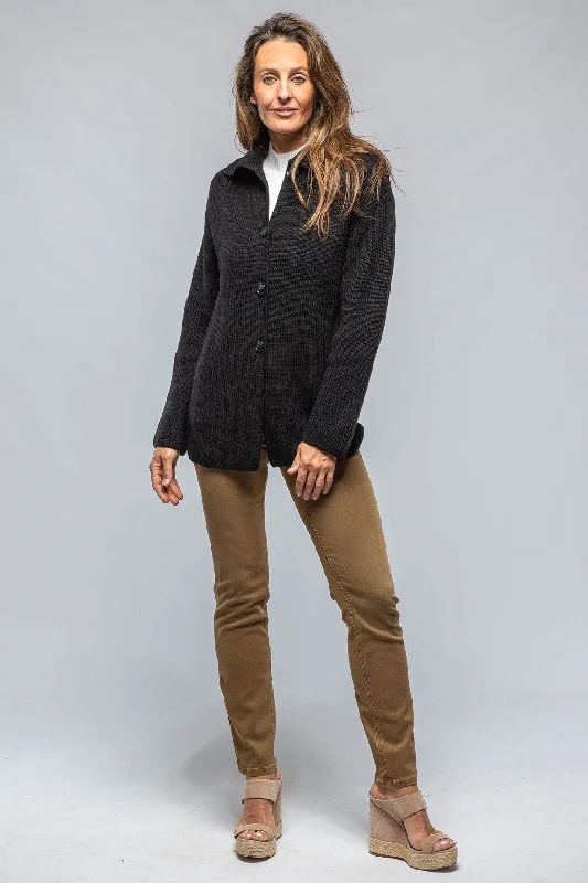 Nina Long Cashmere Ribbed Cardigan In Black