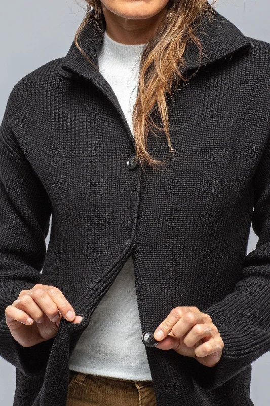 Nina Long Cashmere Ribbed Cardigan In Black