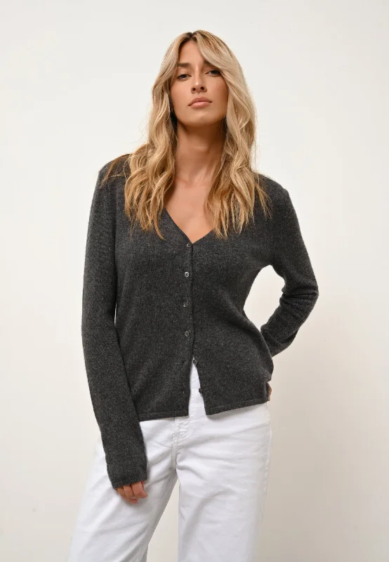 NORMA cardigan col v anthracite chiné