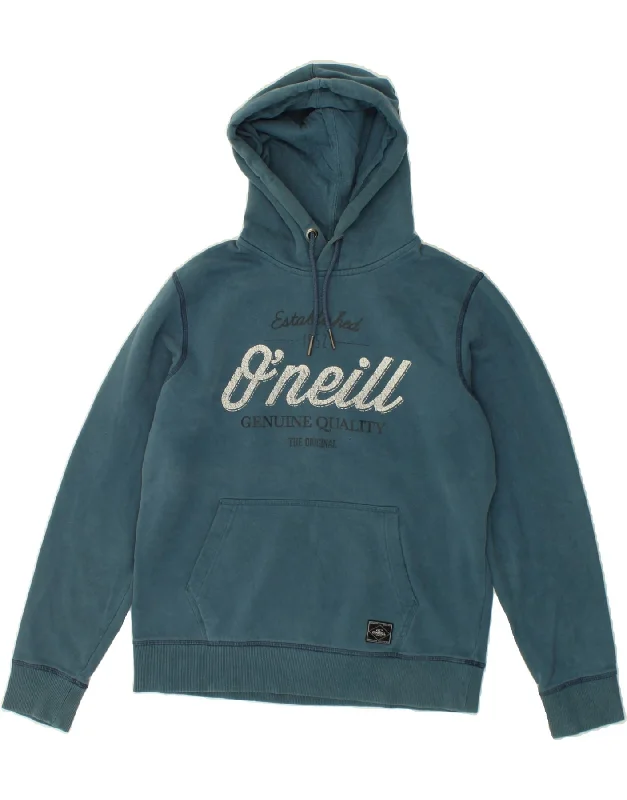 O'NEILL Womens Graphic Hoodie Jumper UK 14 Medium Turquoise Cotton