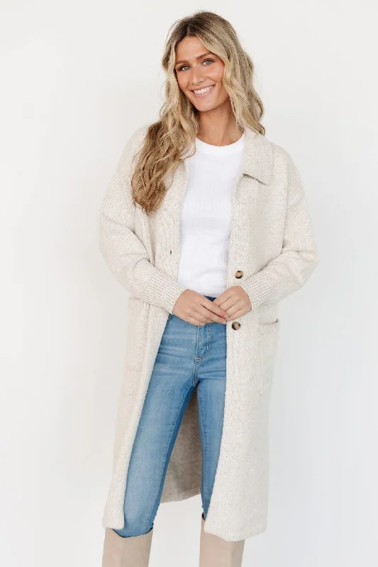 Ontario Long Button Cardigan | Oatmeal