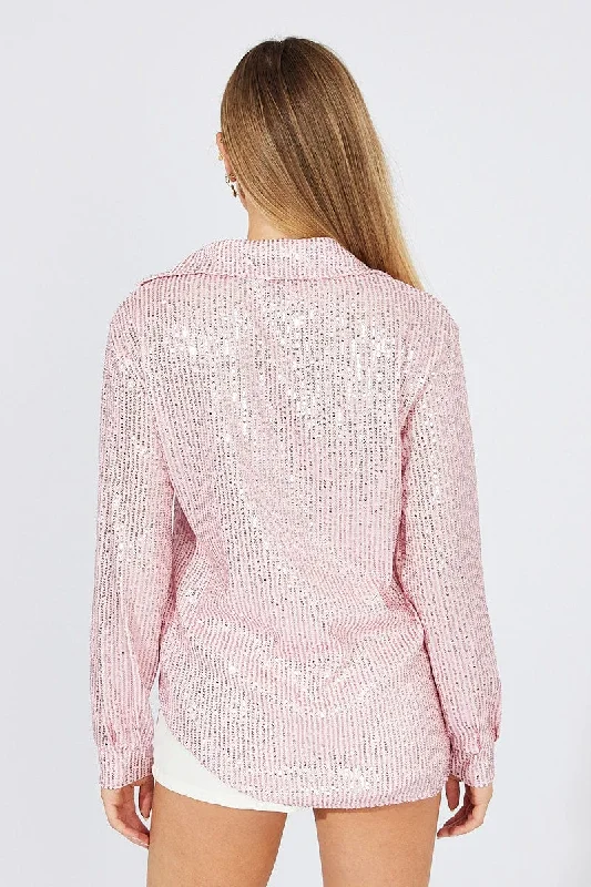 Pink Shacket Long Sleeve Sequins