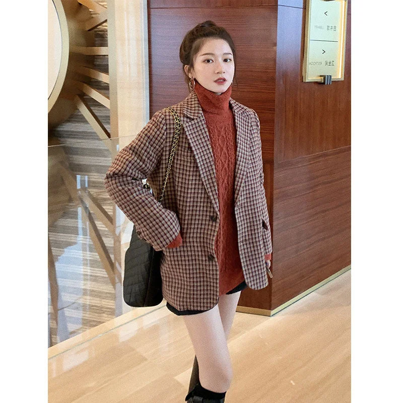 Plaid suit wool coat