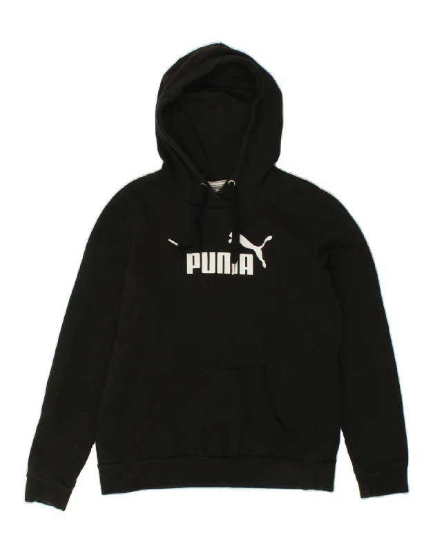 PUMA Womens Graphic Hoodie Jumper UK 12 Medium Black Cotton