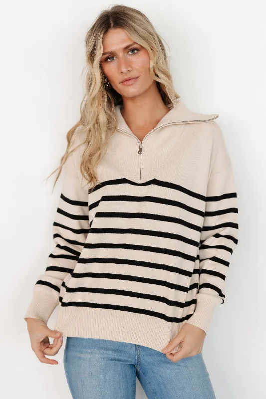 Sterling Half Zip Sweater | Beige + Black