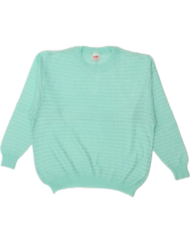 VINTAGE Womens Crew Neck Jumper Sweater UK 16 Large Turquoise Striped