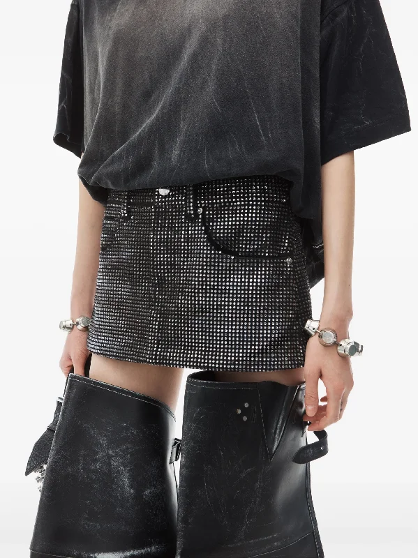 ALEXANDER WANG Women Mini Skirt All Over Distressed Crystal