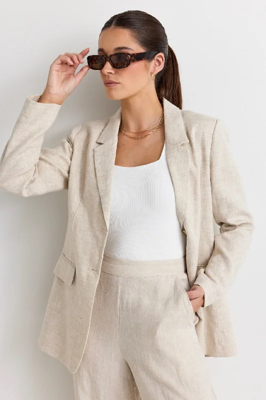 Aster Natural Linen Single Breasted Longline Blazer