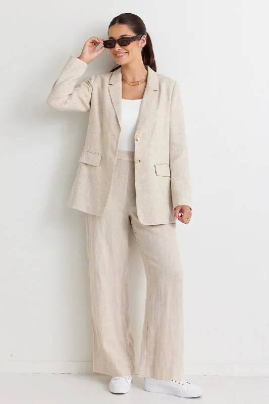 Aster Natural Linen Single Breasted Longline Blazer