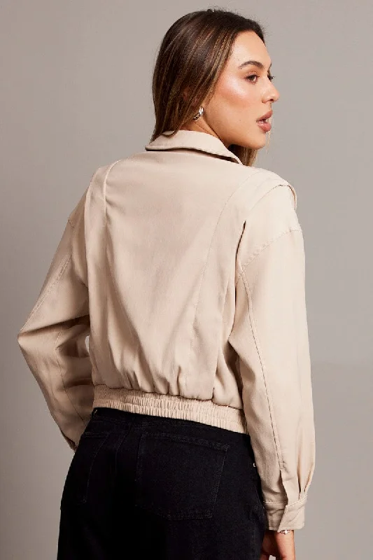 Beige Utility Bomber Jacket