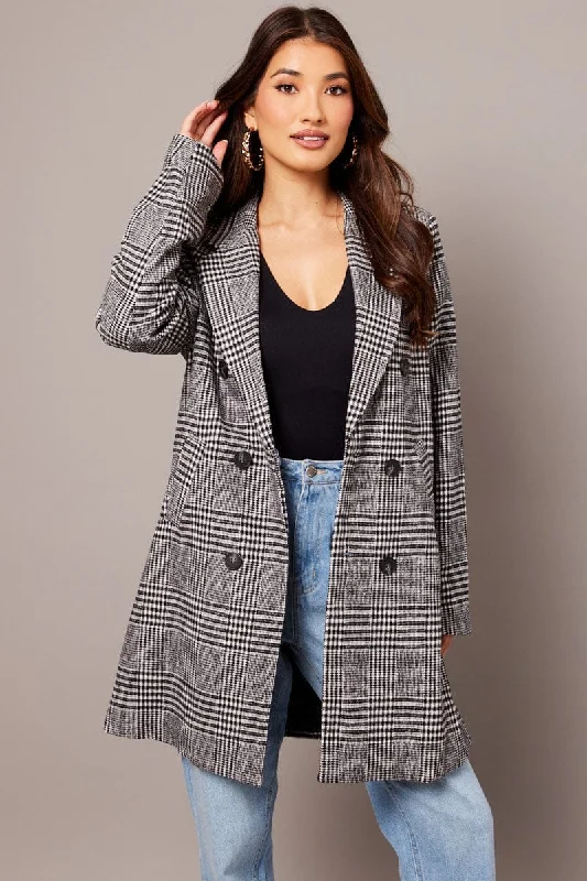 Black Check Coat Long Sleeve