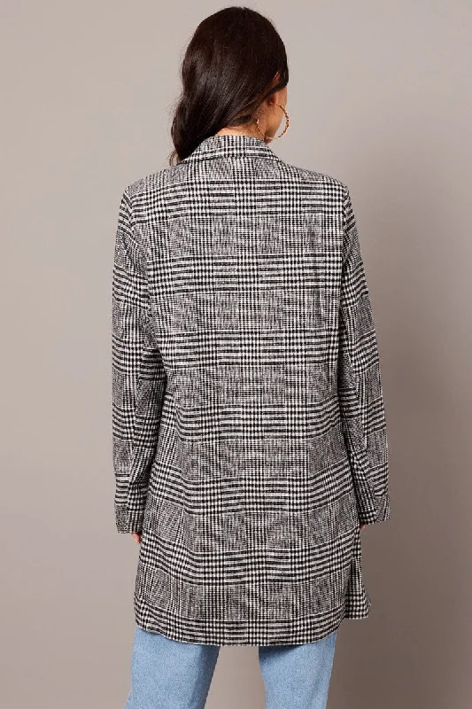 Black Check Coat Long Sleeve