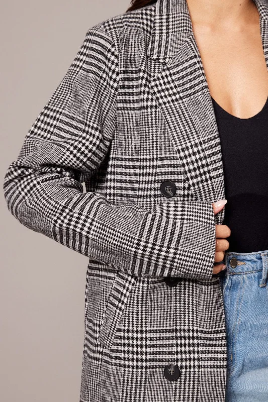 Black Check Coat Long Sleeve