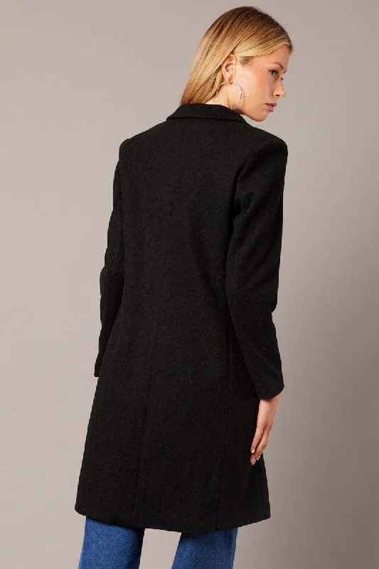 Black One Button Coat Knee Length