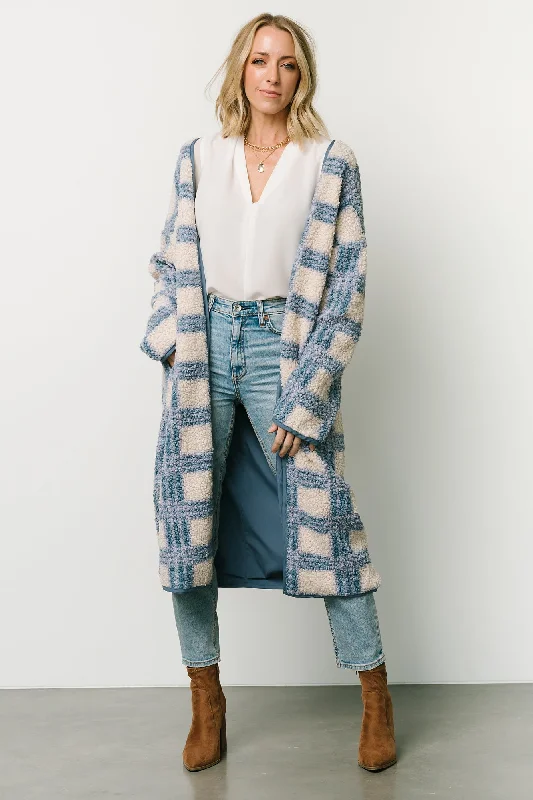 Breckenridge Sherpa Long Cardigan | Blue Plaid