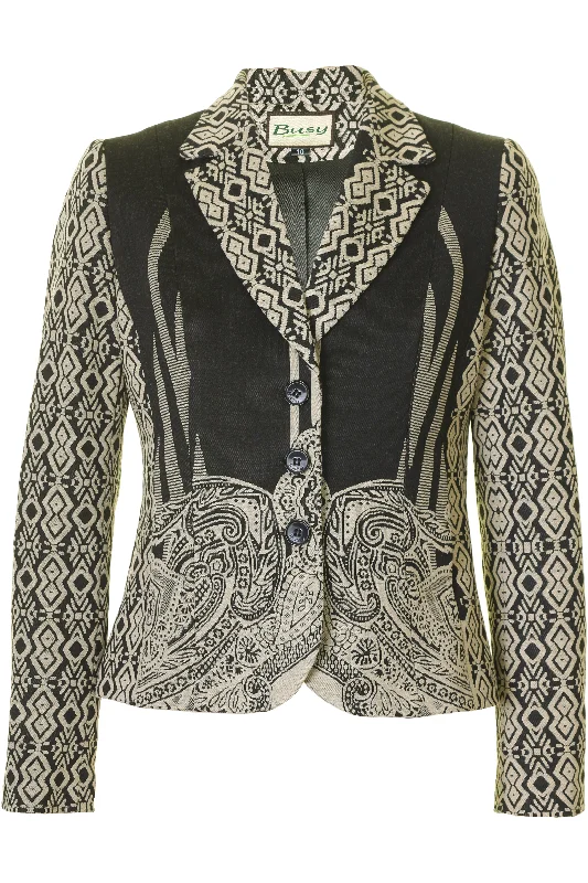 Busy Clothing Women Beige and Black Pattern Jacket Blazer