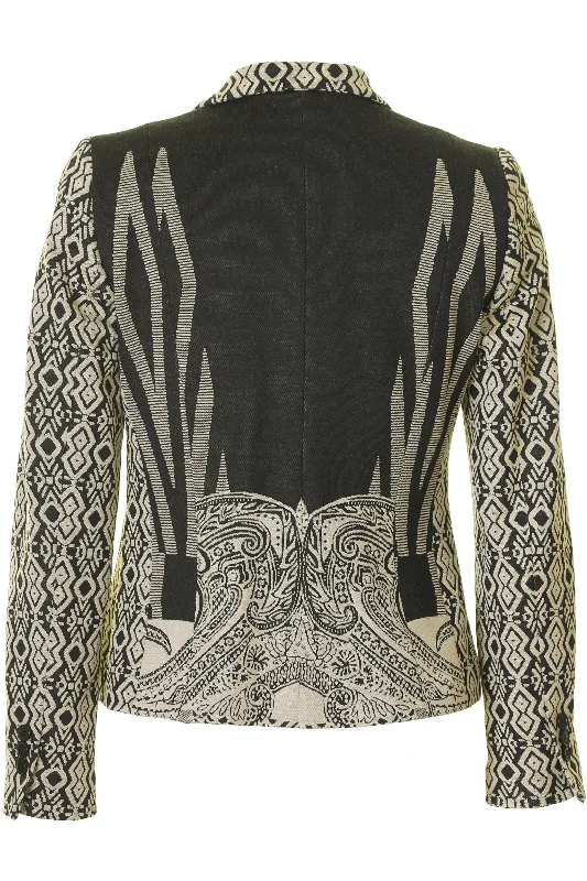 Busy Clothing Women Beige and Black Pattern Jacket Blazer