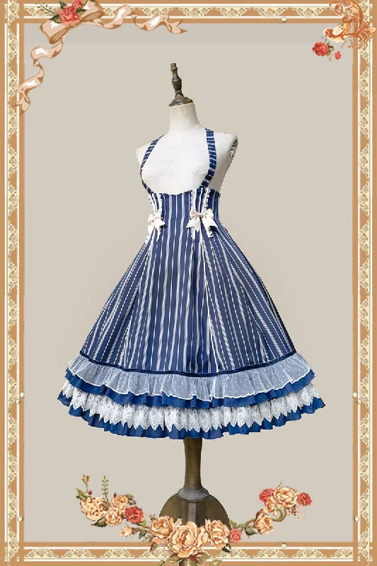 S / dark-blue stripe high-waist JSK