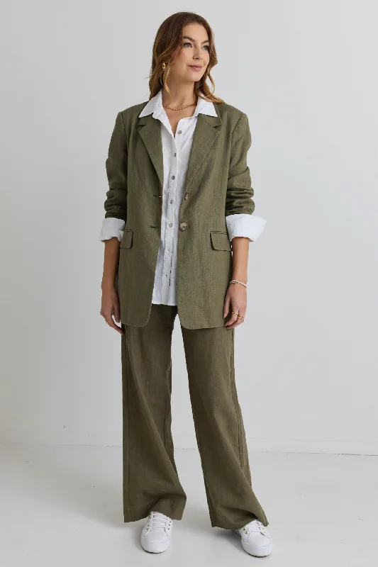 Dock Soft Khaki Ramie Rolled Sleeve Blazer