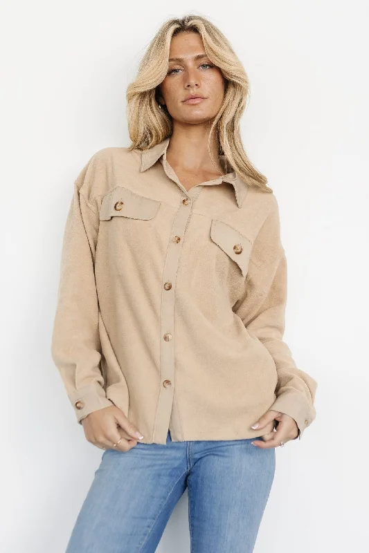 Duke Button Up Top | Taupe