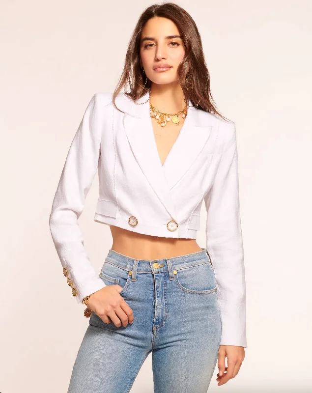 Emmeline Cropped Linen Blazer - White