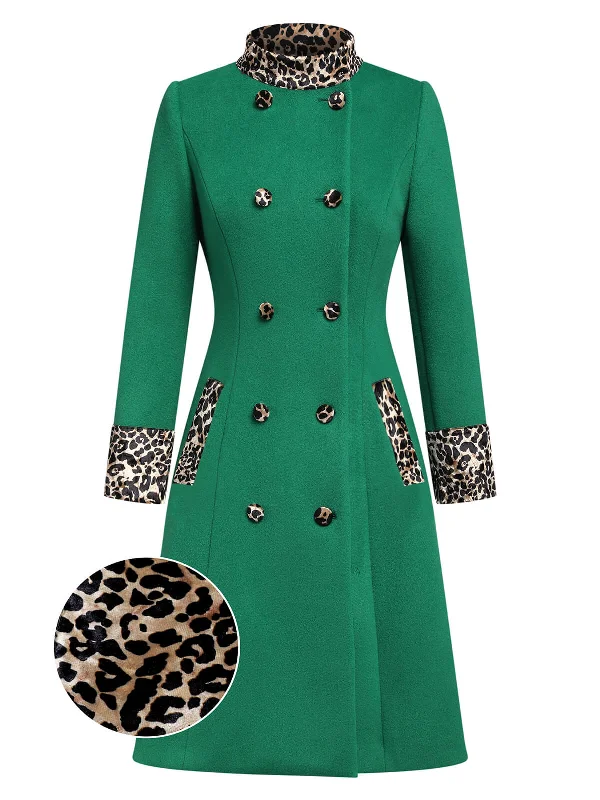 Green 1940s Leopard Patchwork Button Coat