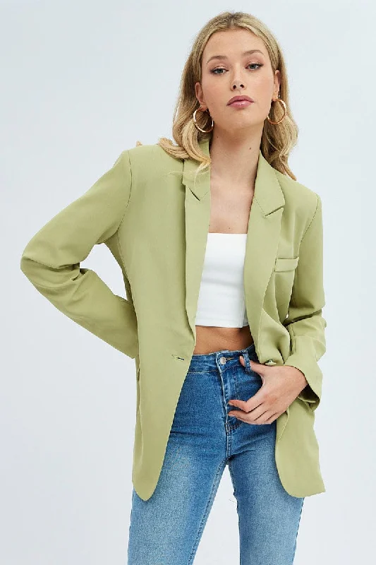 Green Oversized Single Breasted Blazer