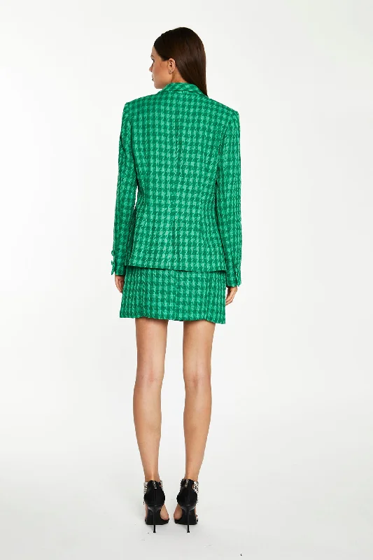 Green Tonal Houndstooth Fitted Blazer