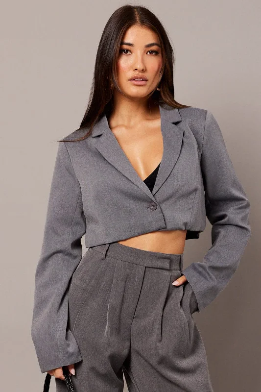 Grey Crop Blazer Jacket