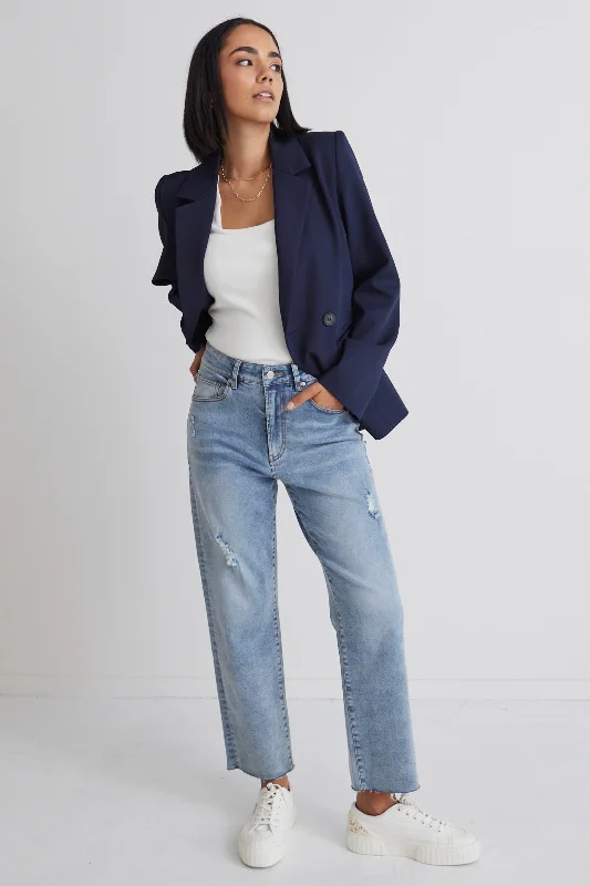 Harper Navy Texture Double Breasted Blazer