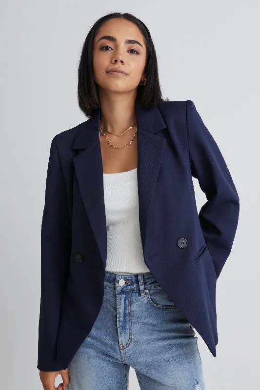 Harper Navy Texture Double Breasted Blazer