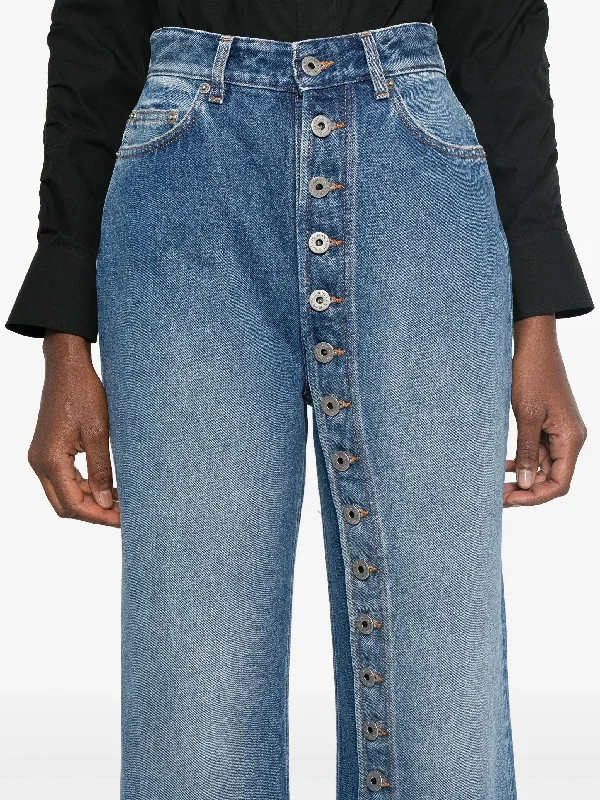 JEAN PAUL GAULTIER Women One Leg Buttons Detail Denim Jean