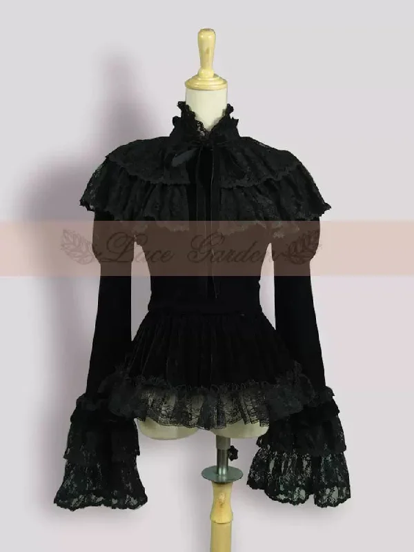 (BFM)Lace Garden~Black Lolita Coat Velvet Winter Lolita Short Jacket