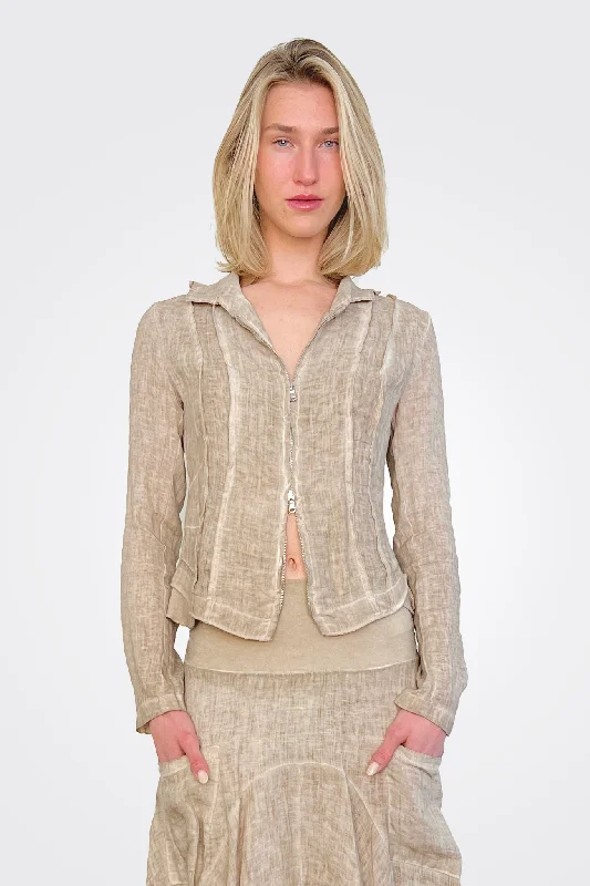 Linen Zip Jacket - Bamboo