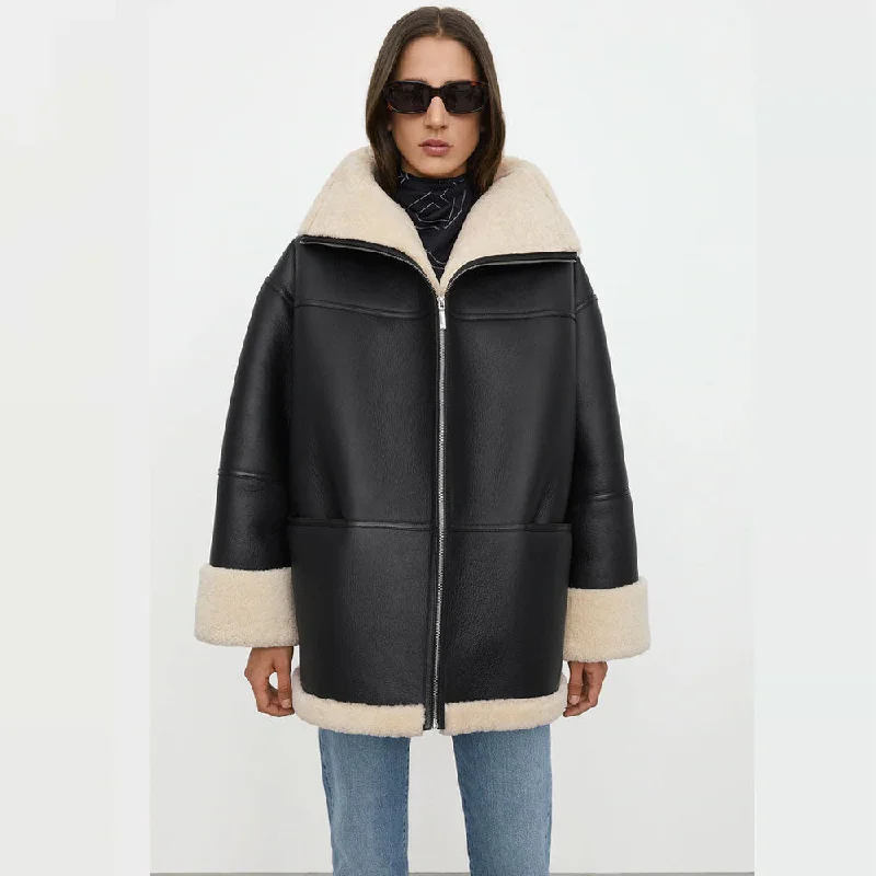 New Sheepskin Shearling RAF Aviator Styled  Leather Jacket For Women