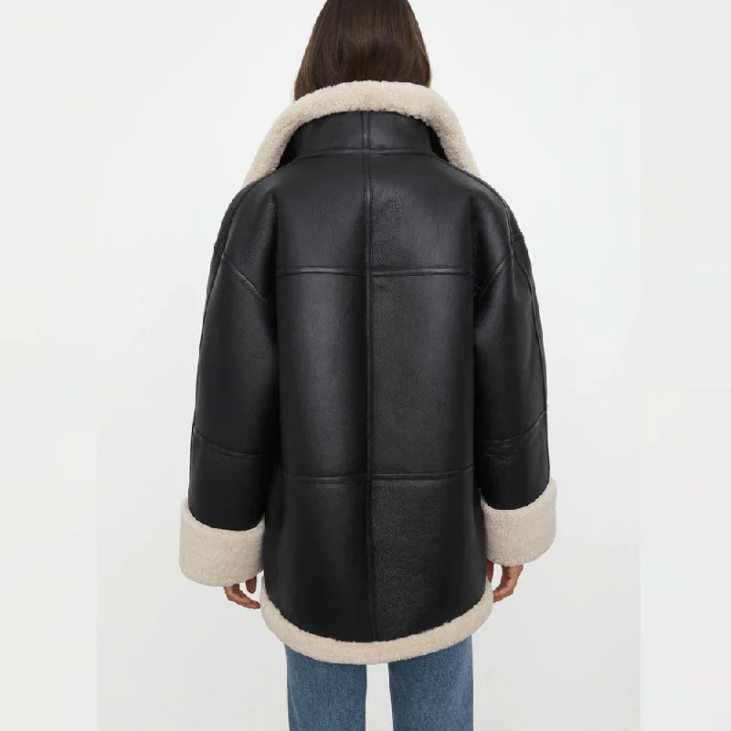 New Sheepskin Shearling RAF Aviator Styled  Leather Jacket For Women