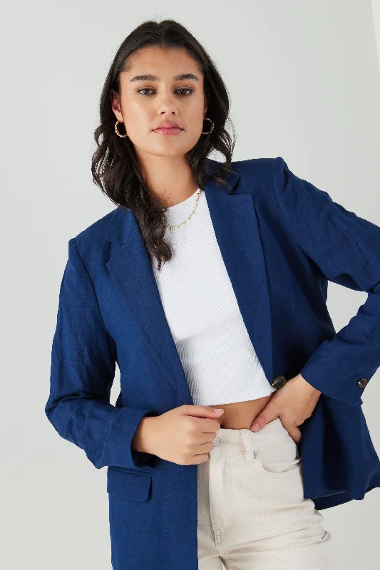 Piper Navy Linen Viscose One Button Blazer