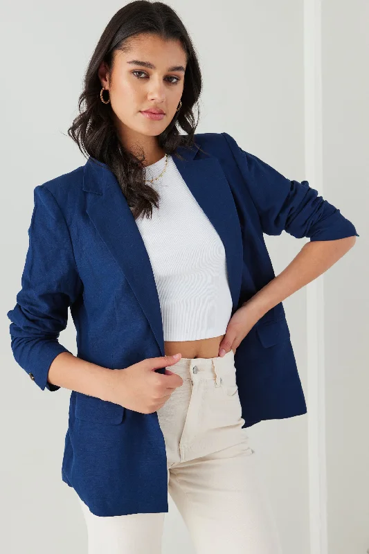 Piper Navy Linen Viscose One Button Blazer