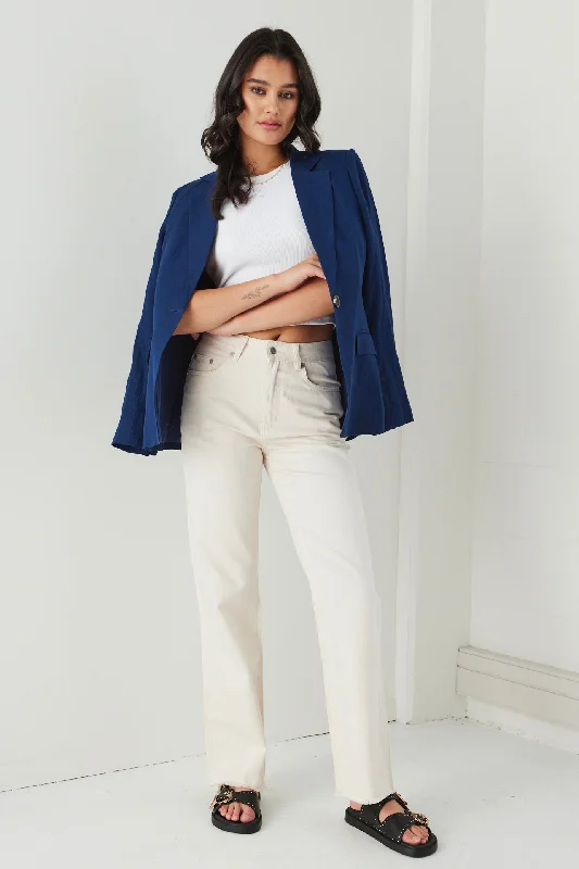 Piper Navy Linen Viscose One Button Blazer