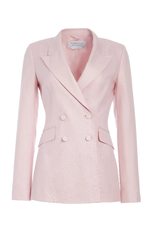 Stephanie Blazer in Blush Virgin Wool and Silk Linen Twill