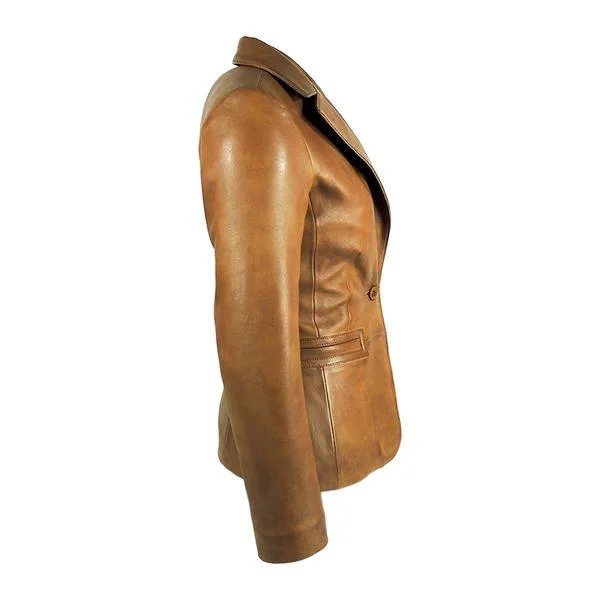 Womens Tapered Tan Leather Blazer Awesome Lambskin