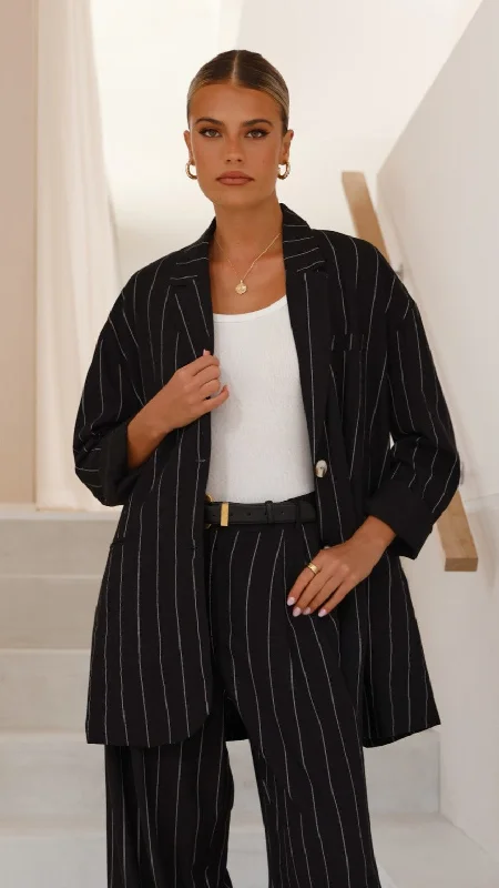 Thea Blazer - Black Pinstripe