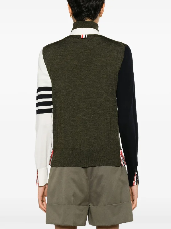 THOM BROWNE Women Fun Mix Relaxed Fit V Neck Cardigan In Fine Merino Wool W/4 Bar Stripe