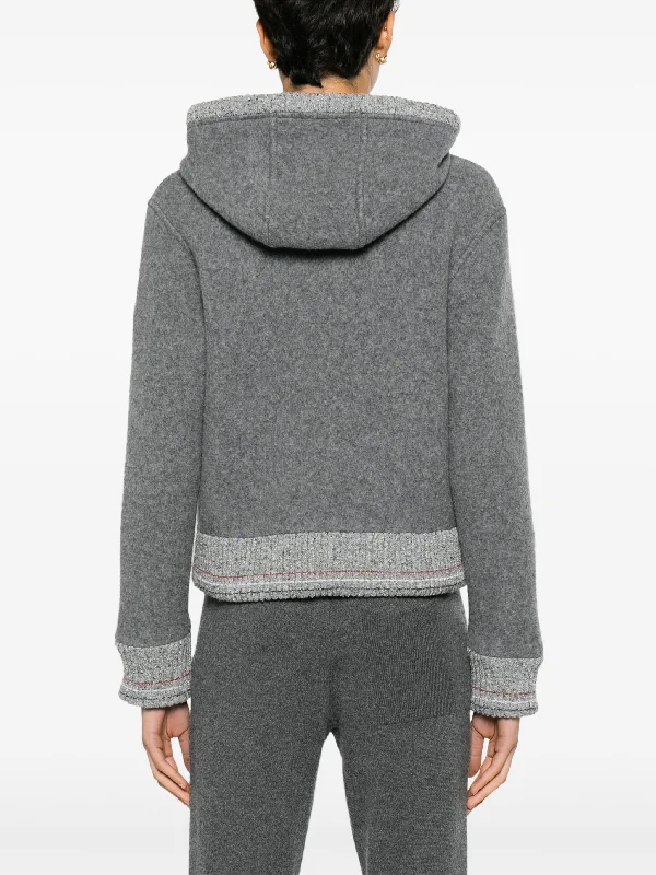 THOM BROWNE Women Zip Up Hoodie W/Silk Flecked Rib Trims In Wool Fleece