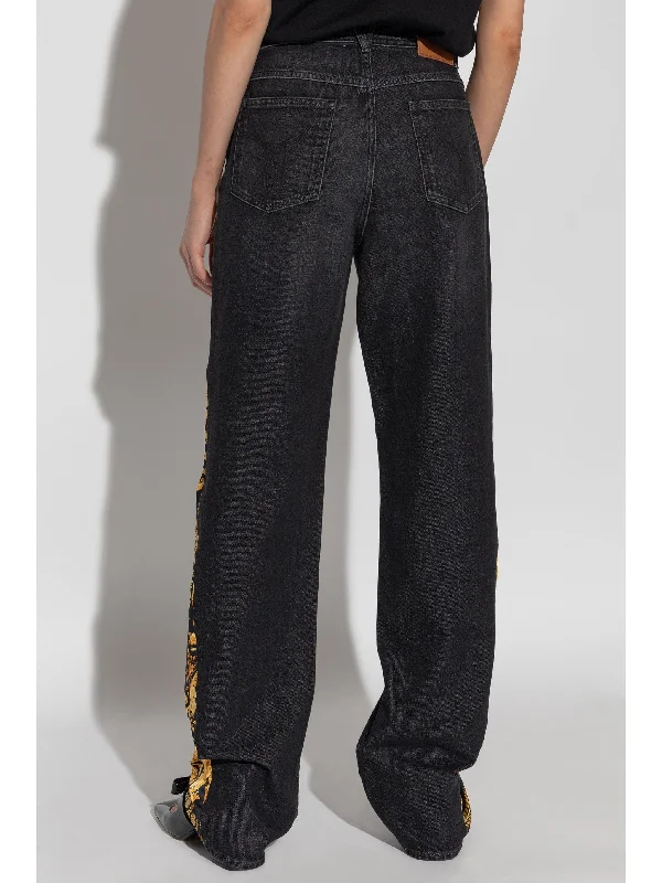 VERSACE Women Stone Wash Denim Pants With Print