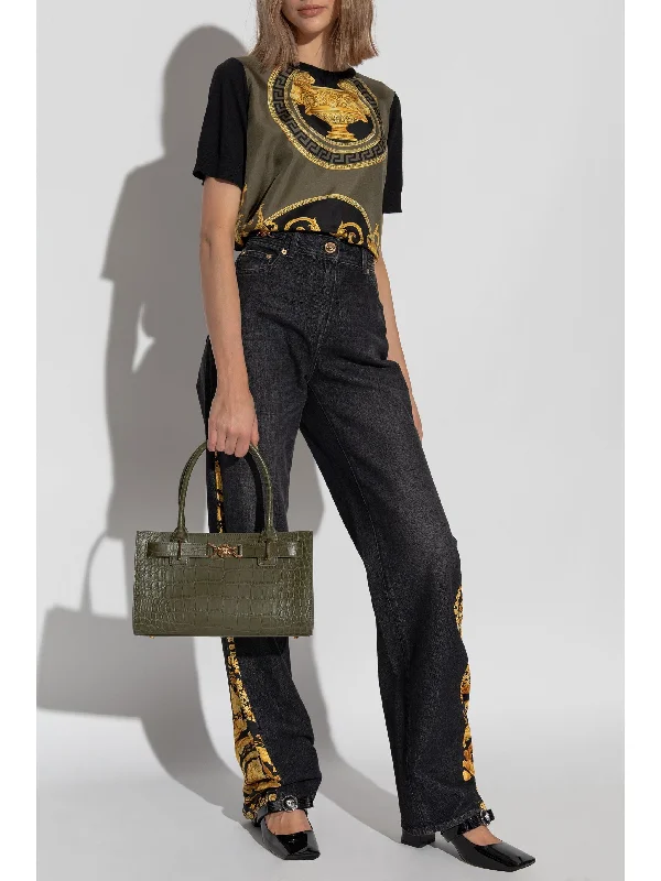 VERSACE Women Stone Wash Denim Pants With Print