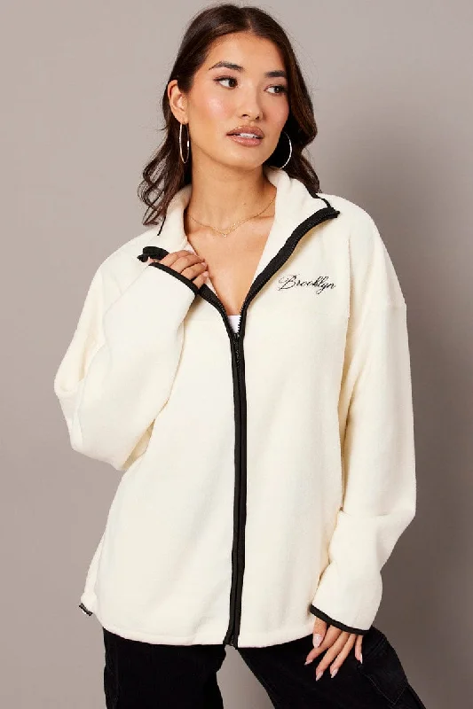 White Jacket Long Sleeve Fleece