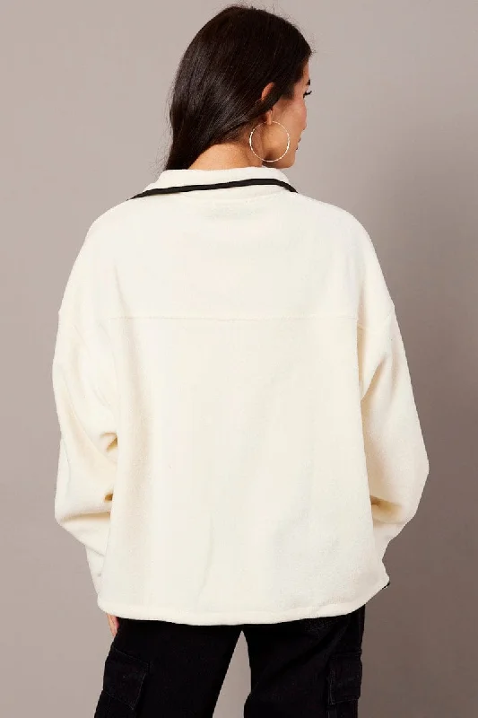 White Jacket Long Sleeve Fleece