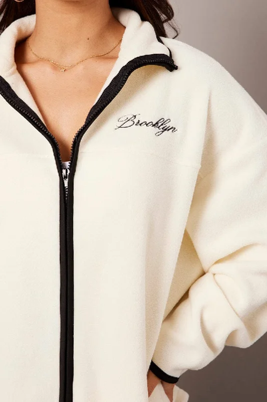 White Jacket Long Sleeve Fleece