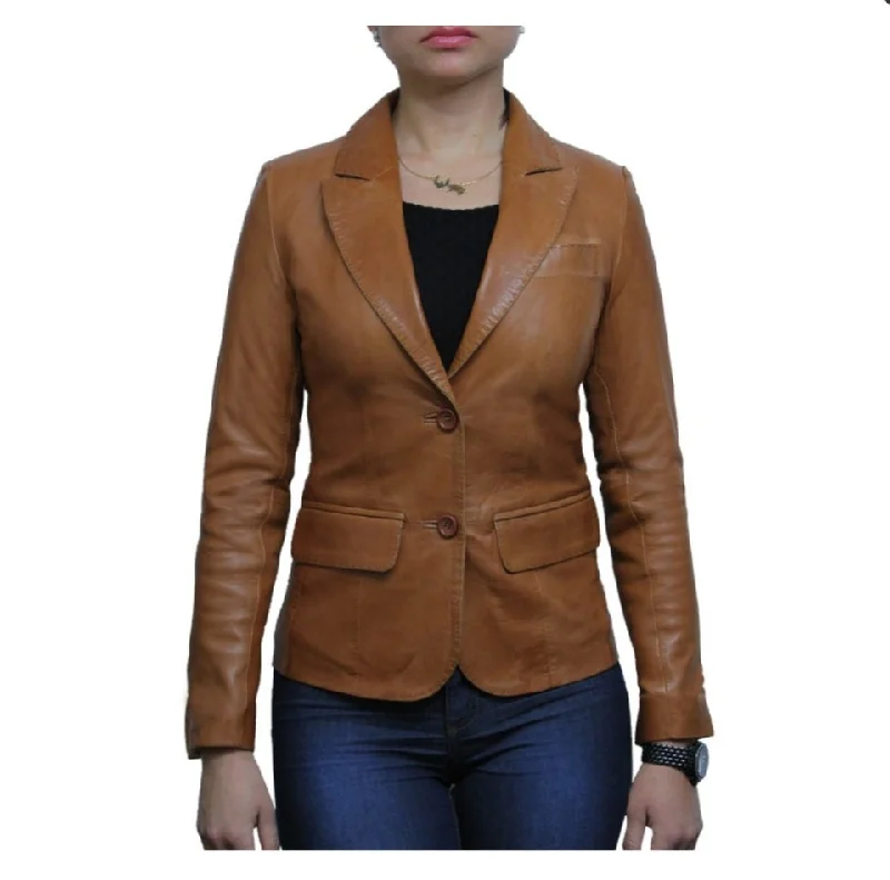 Women’s Tan Brown Sheepskin Leather Blazer